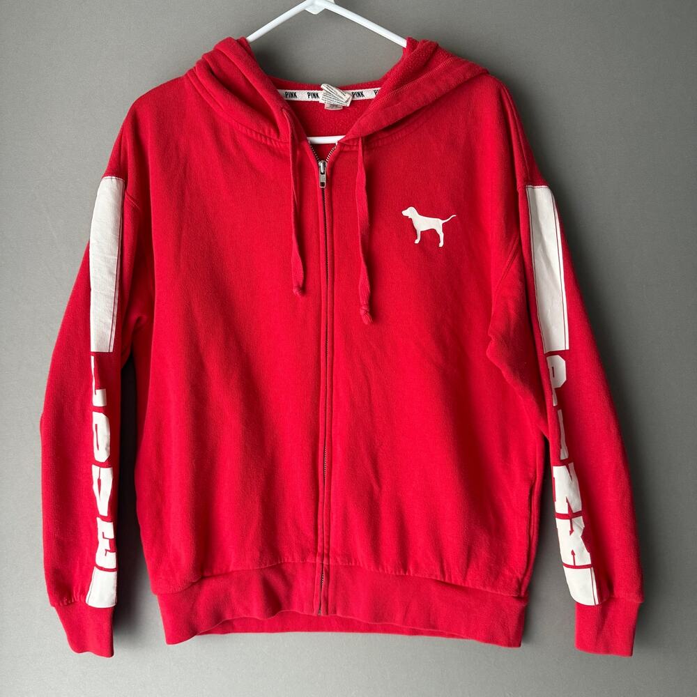 PINK Cotton Sporty Chic Rugged Outdoors Performance Zip Hoodie XS Red